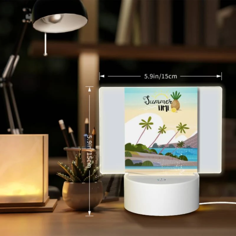 Rectangular Acrylic Night Light, A colorful poster of a tropical island with a pineapple on top. Rectangular Acrylic Night Light, A Colorful Poster Of A Tropical Island With A Pineapple On Top. -Pattern Night Light 01a20ff0cb31ae0ae9bc5f7a8f208eea0588ca0e