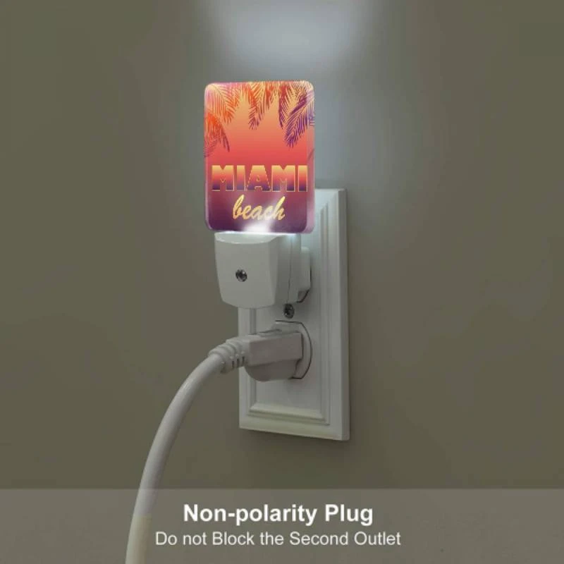 Night Light Set of 2, A colorful beach sign with the words "Miami Beach" written in yellow. Night Light Set Of 2, A Colorful Beach Sign With The Words "Miami Beach" Written In Yellow. -Pattern Night Light 01b4929731c7b75d3d3be2b7efe92607db15919f