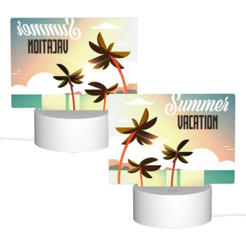 Rectangular Acrylic Night Light, A colorful beach scene with palm trees and a sunny sky. Rectangular Acrylic Night Light, A Colorful Beach Scene With Palm Trees And A Sunny Sky. -Pattern Night Light 01d3a3ac7bca83b4fa5b6165771bfbf389f56565