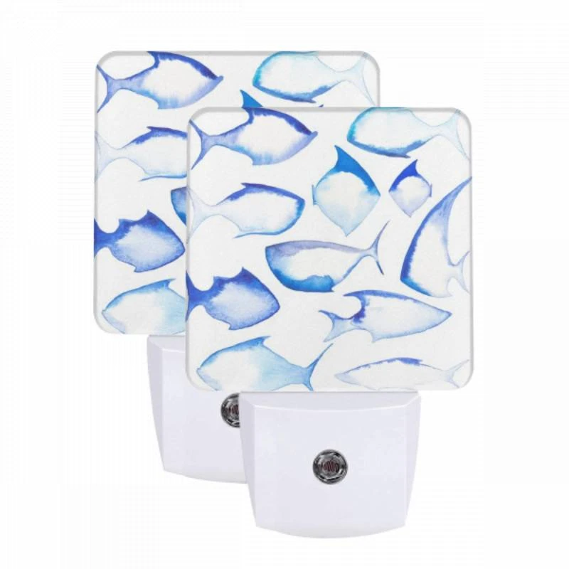 Night Light Set of 2, A collection of blue and white fish. Night Light Set Of 2, A Collection Of Blue And White Fish. -Pattern Night Light 02160c78f54e49f077487436642b8b5f390aadde