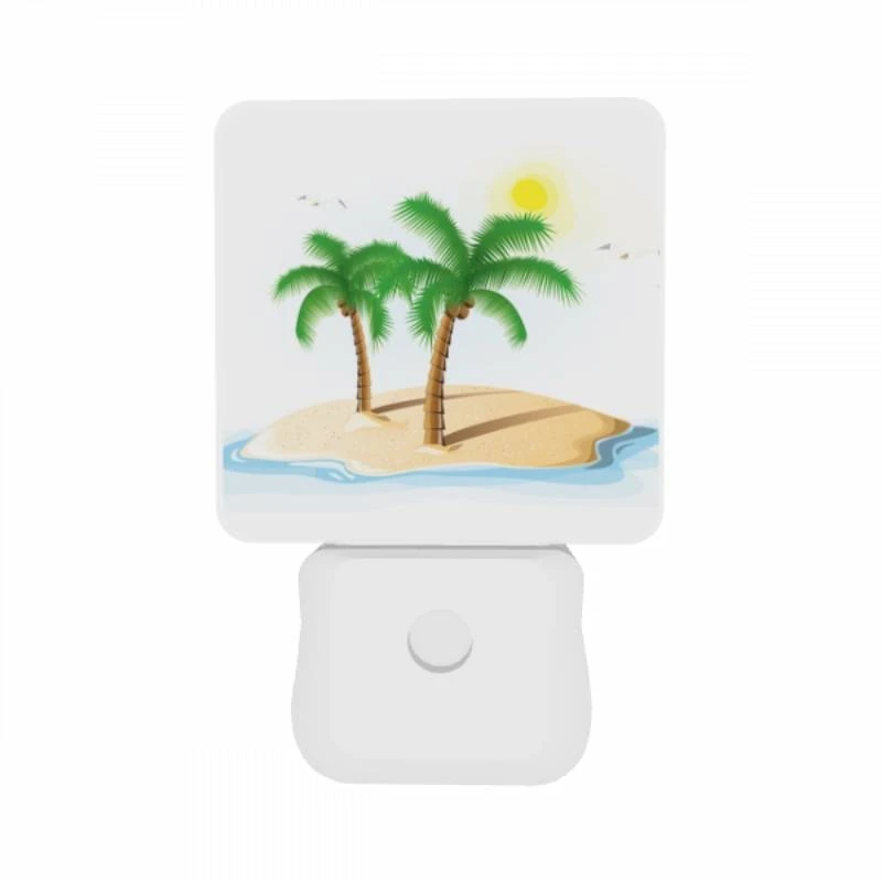 Night Light Set of 2, A white drawing of a palm tree on a sandy beach. Night Light Set Of 2, A White Drawing Of A Palm Tree On A Sandy Beach. -Pattern Night Light 0230b897feb102fbb54354fe3cc753c922109d17