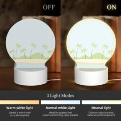 Round Acrylic Night Light, A Beautiful Beach Scene With Palm Trees And A Sunny Sky. 4 Round Acrylic Night Light, A Beautiful Beach Scene With Palm Trees And A Sunny Sky. -Pattern Night Light 0281ac2b6062e90e987f9359adabf0c1c2c45ef8