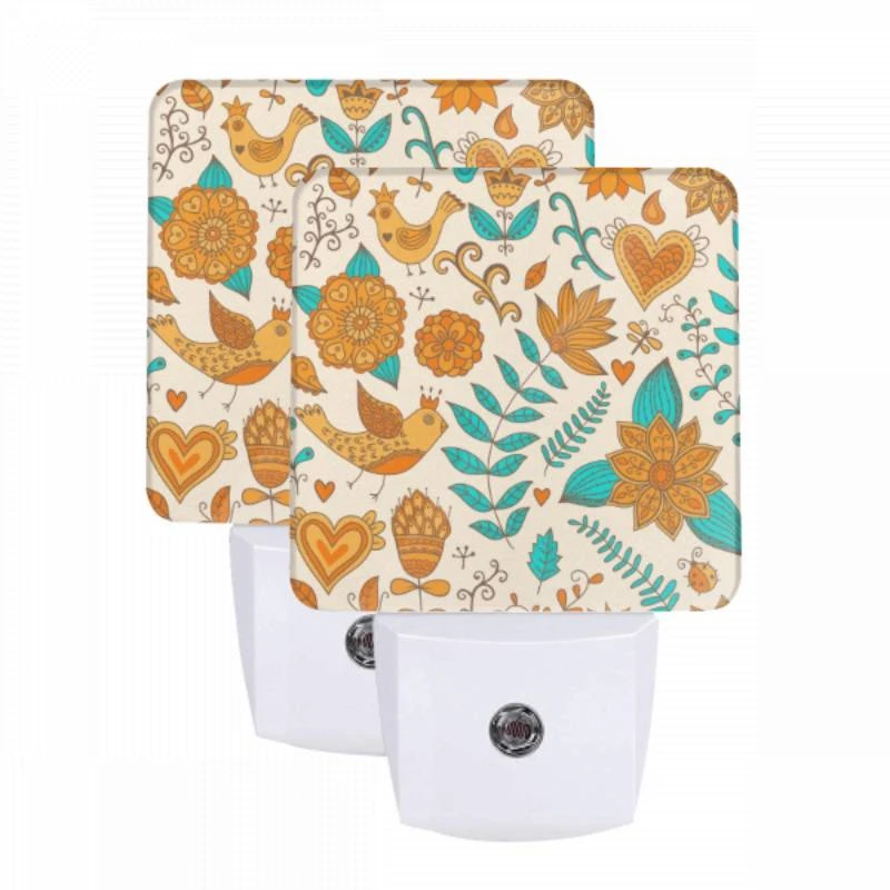 Night Light Set of 2, A colorful pattern of flowers and birds. Night Light Set Of 2, A Colorful Pattern Of Flowers And Birds. -Pattern Night Light 02f1d6e9b7ae7b7757aa1080c2669857163ef08c