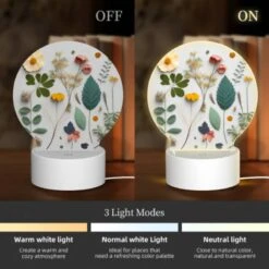 Round Acrylic Night Light, A Collection Of Different Flowers And Leaves. 4 Round Acrylic Night Light, A Collection Of Different Flowers And Leaves. -Pattern Night Light 02fb9d20dd6117552079d26be333855063423fb4