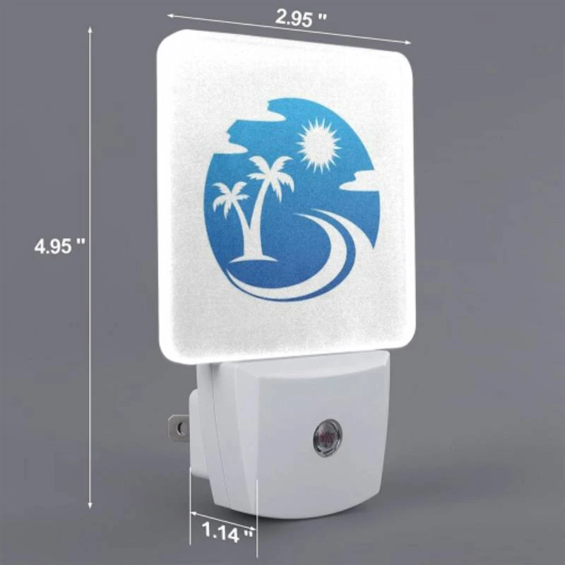 Night Light Set of 2, A blue and white logo of a sun and palm tree. Night Light Set Of 2, A Blue And White Logo Of A Sun And Palm Tree. -Pattern Night Light 031c54db418ff19fb79f7cae148dc66a6fd0c71f