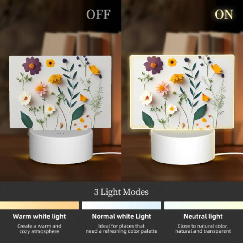 Rectangular Acrylic Night Light, A collection of different flowers and leaves. Rectangular Acrylic Night Light, A Collection Of Different Flowers And Leaves. -Pattern Night Light 04348473b85fa60014c9a34ba6e9ba5df12c676d