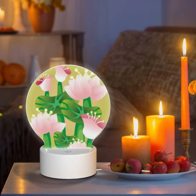 Round Acrylic Night Light, A painting of a flower with a green stem. Round Acrylic Night Light, A Painting Of A Flower With A Green Stem. -Pattern Night Light 04b435fe3ca22f7c3793ad8f786f3f474008e15e