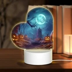 Love Acrylic Night Light, A Night Scene With A Full Moon And A Bunch Of Pumpkins.
