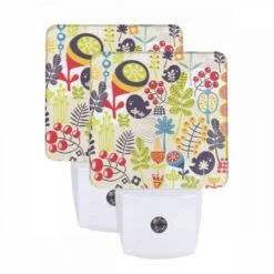 Night Light Set Of 2, A Colorful And Vibrant Flower Pattern.