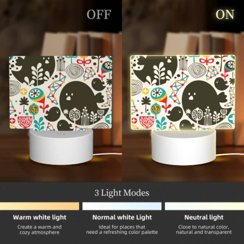 Rectangular Acrylic Night Light, A colorful bird pattern with a black bird in the center. Rectangular Acrylic Night Light, A Colorful Bird Pattern With A Black Bird In The Center. -Pattern Night Light 05f6703a4aeffc29a7938d5af8c9b91b6cee1378