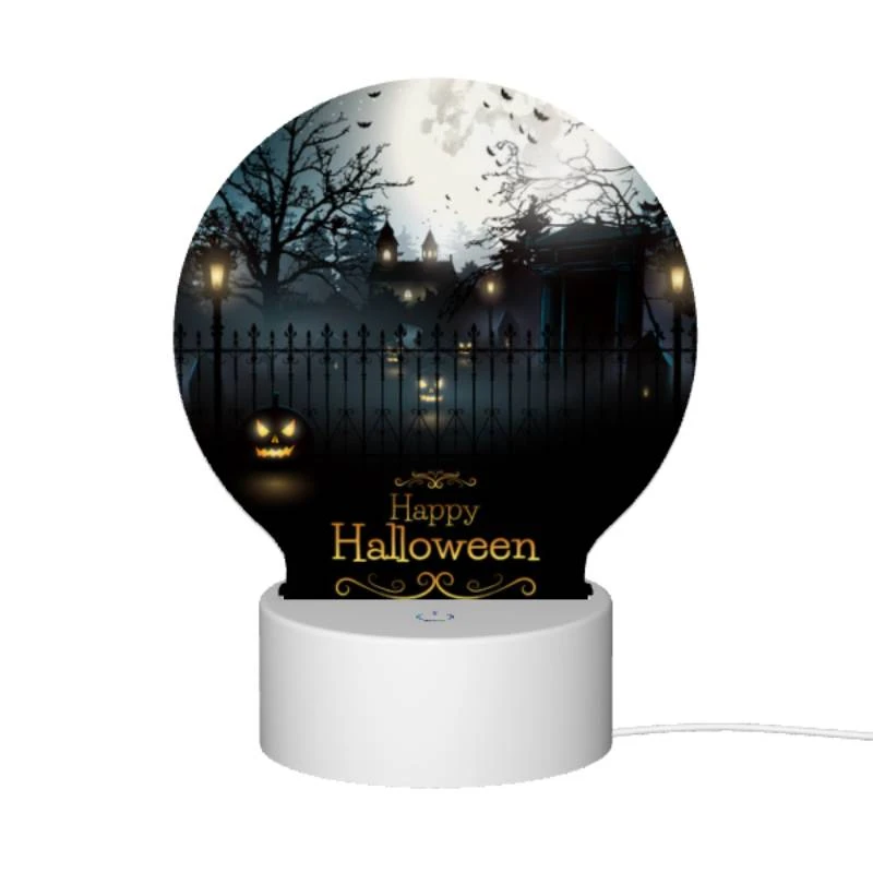 Round Acrylic Night Light, A fence with a happy Halloween sign. Round Acrylic Night Light, A Fence With A Happy Halloween Sign. -Pattern Night Light 0618cc0423104bac1b5349f2154808312dc82d21