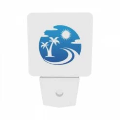 Night Light Set Of 2, A Blue And White Logo Of A Sun And Palm Tree. 8 Night Light Set Of 2, A Blue And White Logo Of A Sun And Palm Tree. -Pattern Night Light 0742d979a4ba6911d4b1b31f2b8cf961c8bd8dd4