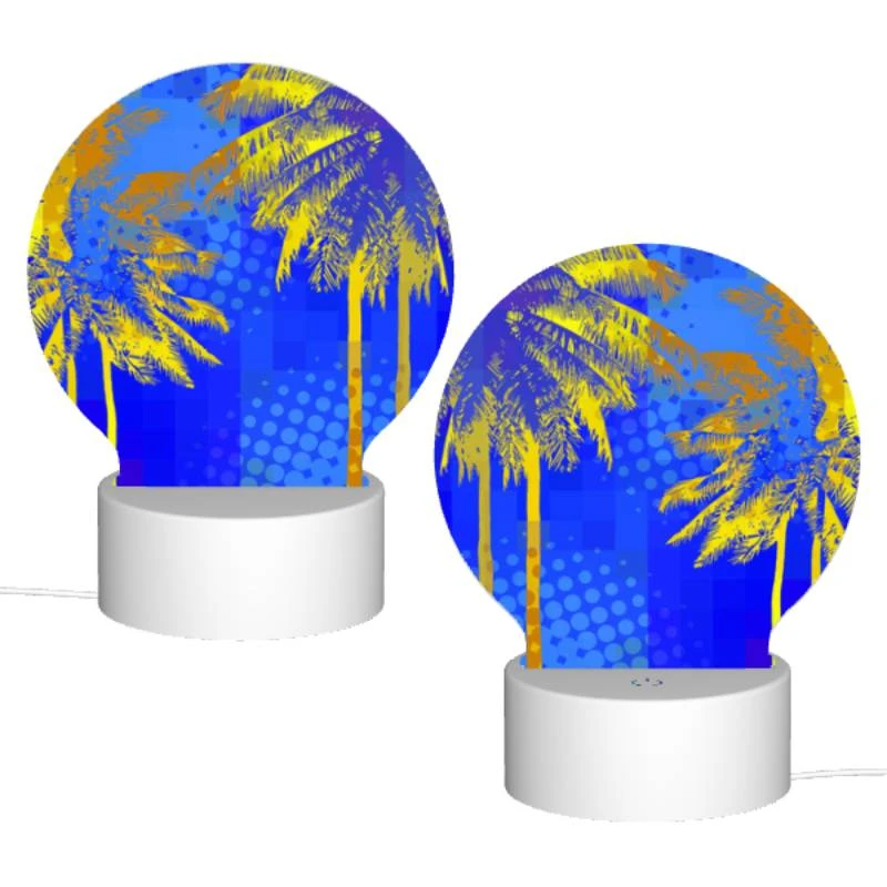 Round Acrylic Night Light, Two palm trees in front of a blue sky. Round Acrylic Night Light, Two Palm Trees In Front Of A Blue Sky. -Pattern Night Light 078a1f464dbc1ec198d581e48f5fcd8ea118f31b