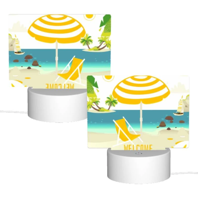 Rectangular Acrylic Night Light, A yellow and white umbrella is set up on a beach Rectangular Acrylic Night Light, A Yellow And White Umbrella Is Set Up On A Beach -Pattern Night Light 07a0ed873a14b5585b229340996af7595b742bf3