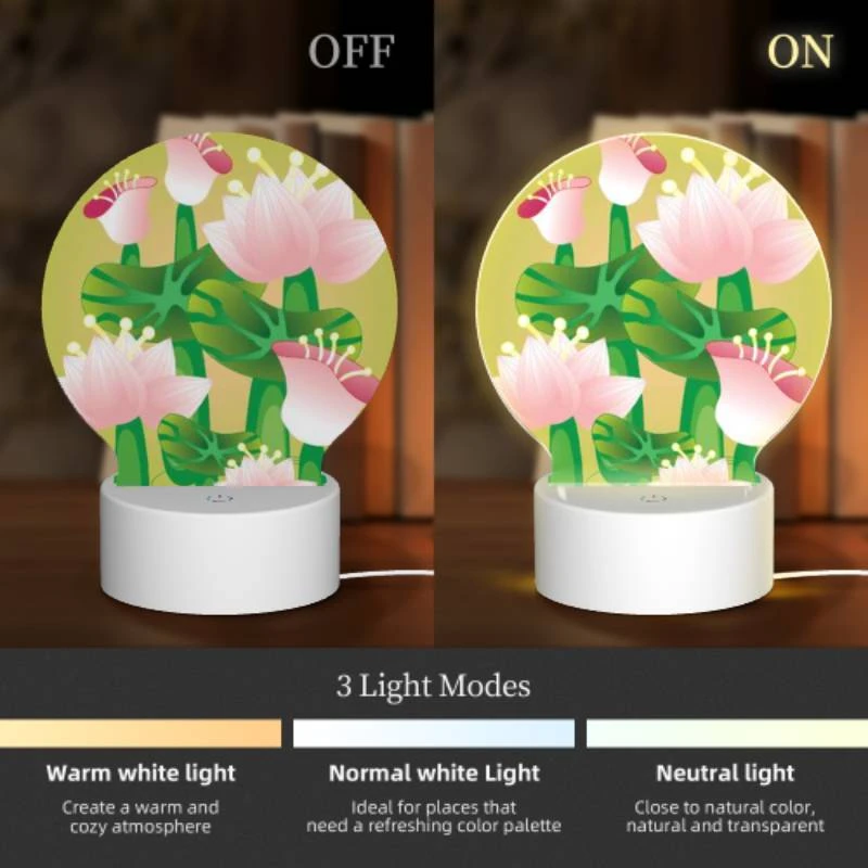 Round Acrylic Night Light, A painting of a flower with a green stem. Round Acrylic Night Light, A Painting Of A Flower With A Green Stem. -Pattern Night Light 07acc35993691935ff3f955758cd2053b63e3820