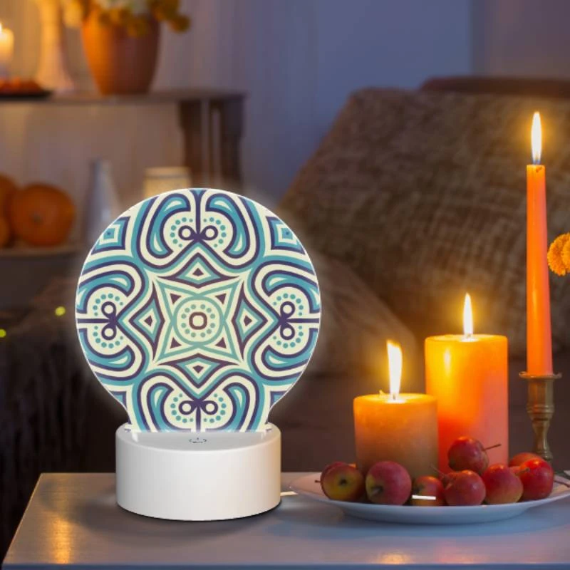 Round Acrylic Night Light, A blue and white patterned design. Round Acrylic Night Light, A Blue And White Patterned Design. -Pattern Night Light 07de6e4930024ee9bd33ad90e8407075b883f88c