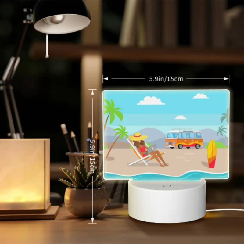 Rectangular Acrylic Night Light, A woman is sitting on a beach chair with a laptop Rectangular Acrylic Night Light, A Woman Is Sitting On A Beach Chair With A Laptop -Pattern Night Light 085560871c1edd5c19493e986ec7d2c06b983de1