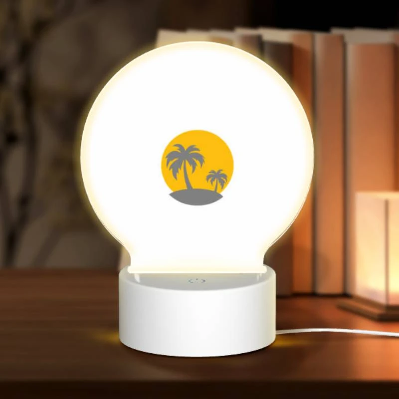 Round Acrylic Night Light, A yellow sun with two palm trees in the background. Round Acrylic Night Light, A Yellow Sun With Two Palm Trees In The Background. -Pattern Night Light 08adbe2a1aa5d2d017e762ecb224f109a5ba8616