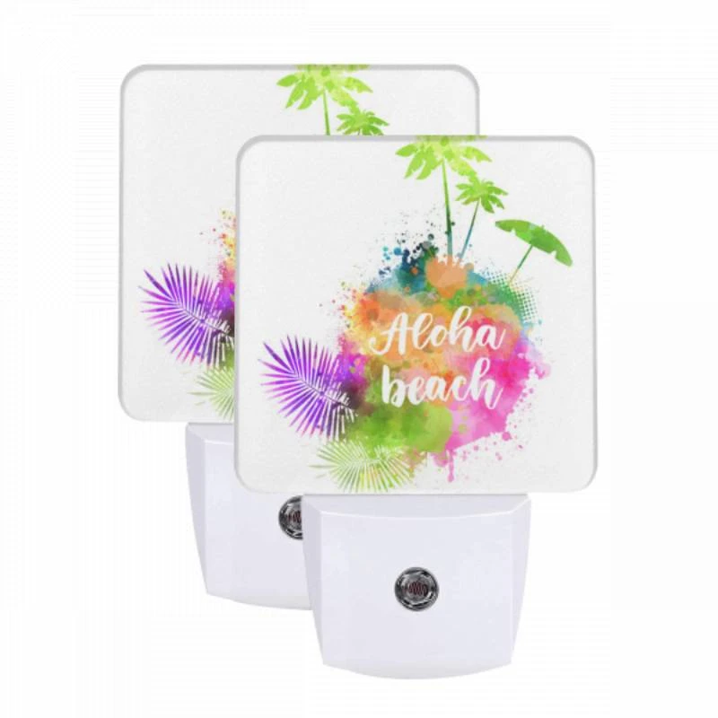 Night Light Set of 2, A colorful image of a palm tree and a beach. Night Light Set Of 2, A Colorful Image Of A Palm Tree And A Beach. -Pattern Night Light 08bc158477c452a5a5b285dbee6de0858659882b