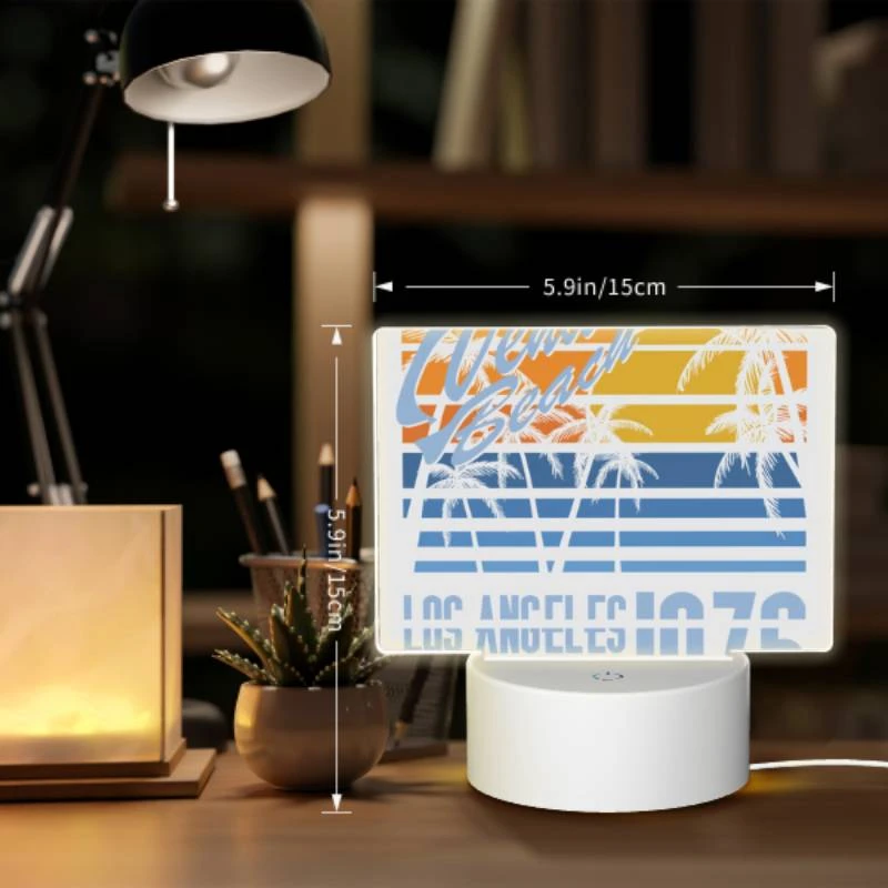 Rectangular Acrylic Night Light, A poster advertising a beach in Los Angeles from 1976. Rectangular Acrylic Night Light, A Poster Advertising A Beach In Los Angeles From 1976. -Pattern Night Light 0924f7a6c27fc1a109e9d1d2a24d1f10fed3afd9