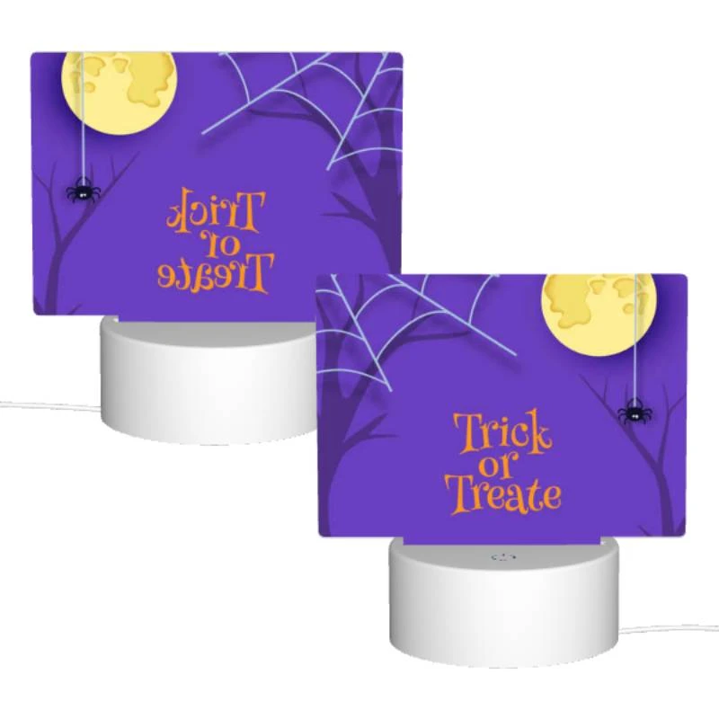 Rectangular Acrylic Night Light, A spooky Halloween scene with a spider hanging from a tree and a full moon in the background. Rectangular Acrylic Night Light, A Spooky Halloween Scene With A Spider Hanging From A Tree And A Full Moon In The Background. -Pattern Night Light 09518d6dc25424a60ded34c9f933758c1e44d5b0