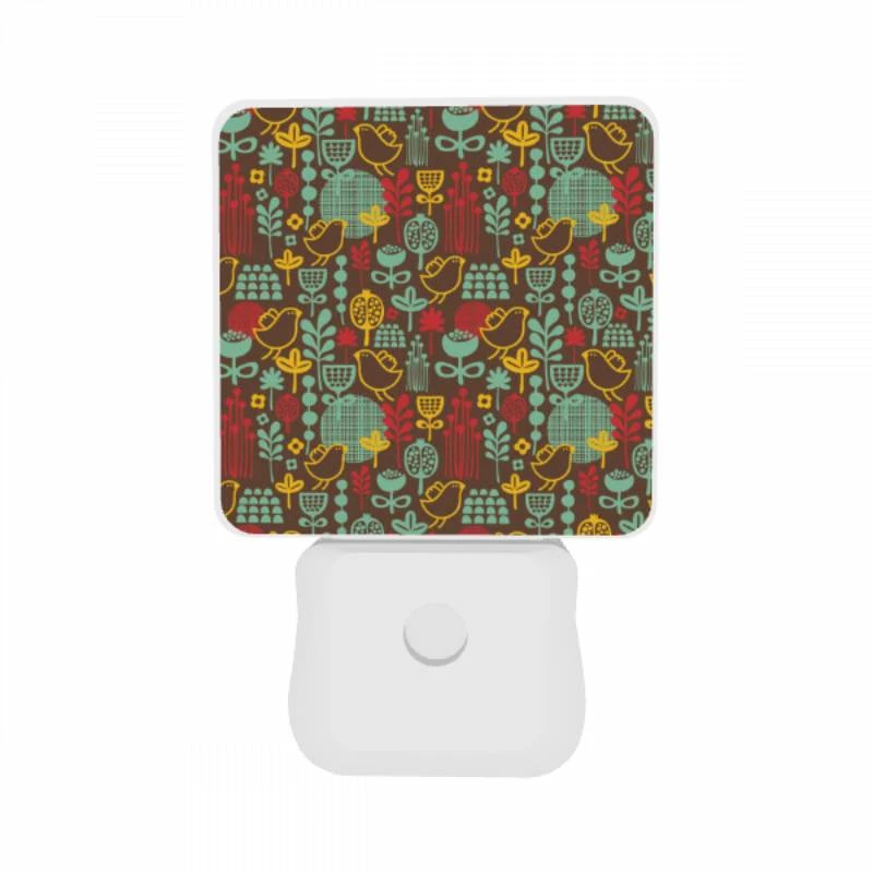 Night Light Set of 2, A pattern of birds and flowers on a brown background. Night Light Set Of 2, A Pattern Of Birds And Flowers On A Brown Background. -Pattern Night Light 098a2f386c38133960a8fa2730d5ec0954d17320