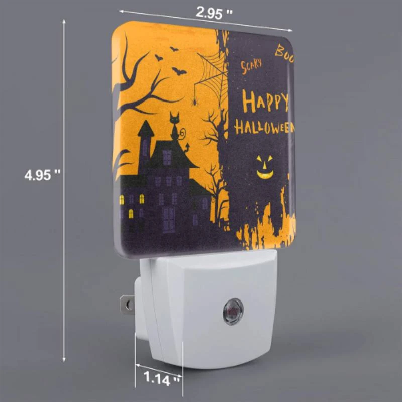 Night Light Set of 2, A spooky Halloween scene with a haunted house and a spider web. Night Light Set Of 2, A Spooky Halloween Scene With A Haunted House And A Spider Web. -Pattern Night Light 09f4136a73c7a9abc3b1c08aea1bd4b312027e92
