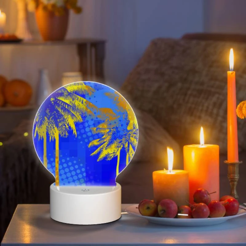 Round Acrylic Night Light, Two palm trees in front of a blue sky. Round Acrylic Night Light, Two Palm Trees In Front Of A Blue Sky. -Pattern Night Light 0a9dd2564729c3e98140f4f92cbd0a36e666a71d