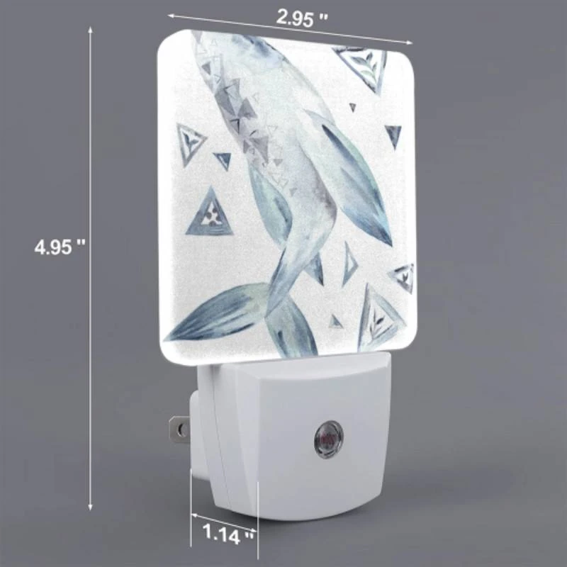 Night Light Set of 2, A blue and white whale with a triangle on its side. Night Light Set Of 2, A Blue And White Whale With A Triangle On Its Side. -Pattern Night Light 0b30f0439fa38a21e8523c9514d3c43feb183036