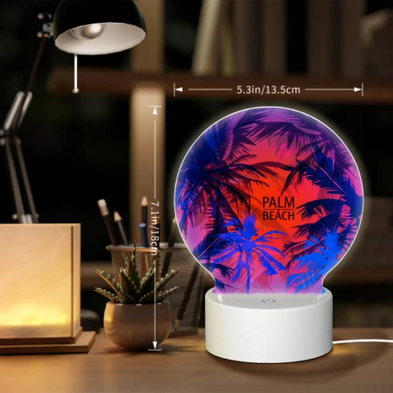Round Acrylic Night Light, A colorful image of a beach with a sign that says "Palm Beach." Round Acrylic Night Light, A Colorful Image Of A Beach With A Sign That Says "Palm Beach." -Pattern Night Light 0b3c887a6288ac9bdb23189e63fde17404b5d0c8