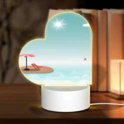 Love Acrylic Night Light, A Red And Black Umbrella Is On A Beach