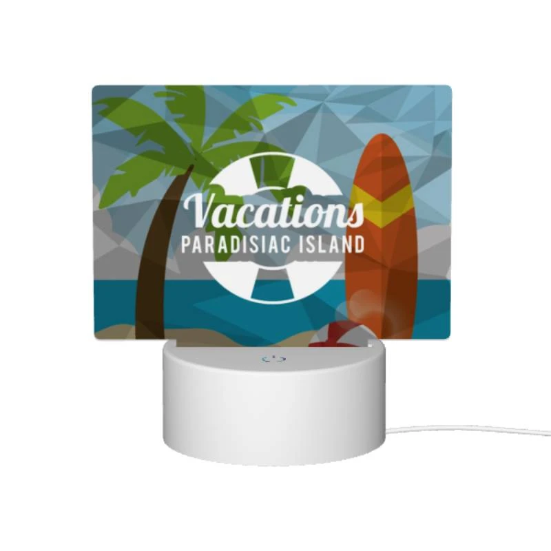 Rectangular Acrylic Night Light, A vacations logo with a palm tree and a surfboard. Rectangular Acrylic Night Light, A Vacations Logo With A Palm Tree And A Surfboard. -Pattern Night Light 0b6e36716576da1447b0bdb2fcc16f4a9293af3a