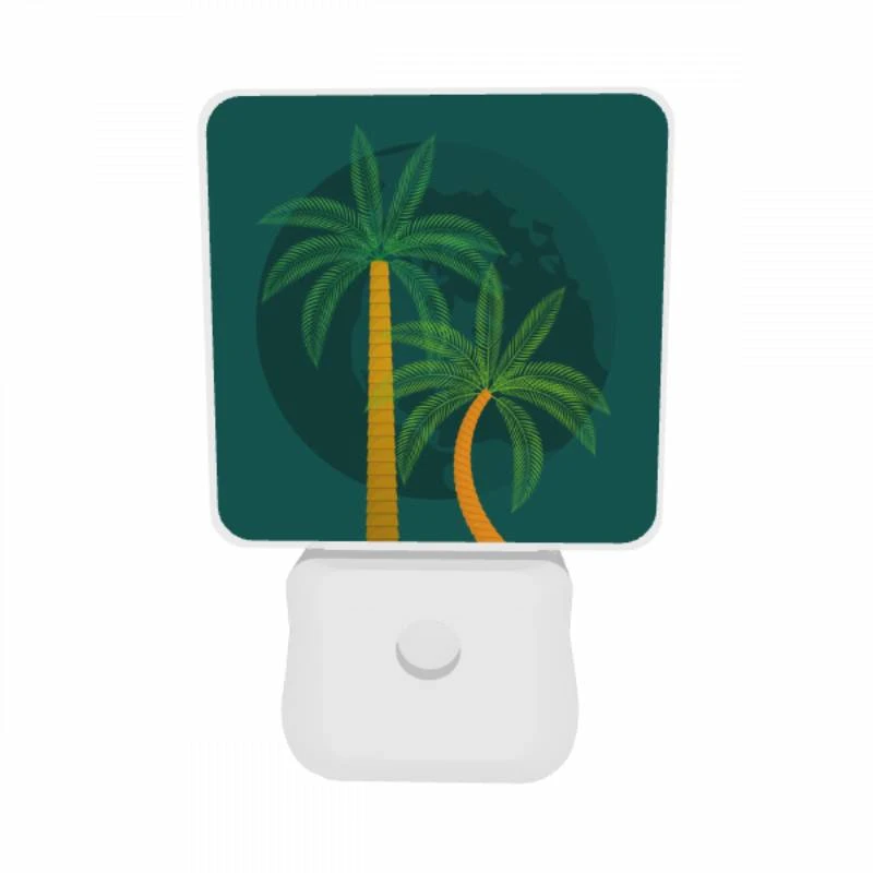 Night Light Set of 2, A green and yellow palm tree with a globe in the background. Night Light Set Of 2, A Green And Yellow Palm Tree With A Globe In The Background. -Pattern Night Light 0c3a3b5c30371ec25a1cdb9abd4137a2f4f6296a