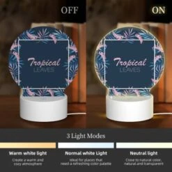 Round Acrylic Night Light, A Tropical Leaves Design With A Pink And Blue Color Scheme. 4 Round Acrylic Night Light, A Tropical Leaves Design With A Pink And Blue Color Scheme. -Pattern Night Light 0c5730a5c674ecd92a3737582c9779fde8a787b9