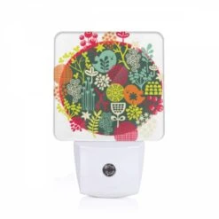 Night Light, A Colorful Circle Of Plants And Flowers.