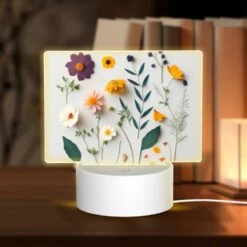 Rectangular Acrylic Night Light, A Collection Of Different Flowers And Leaves.