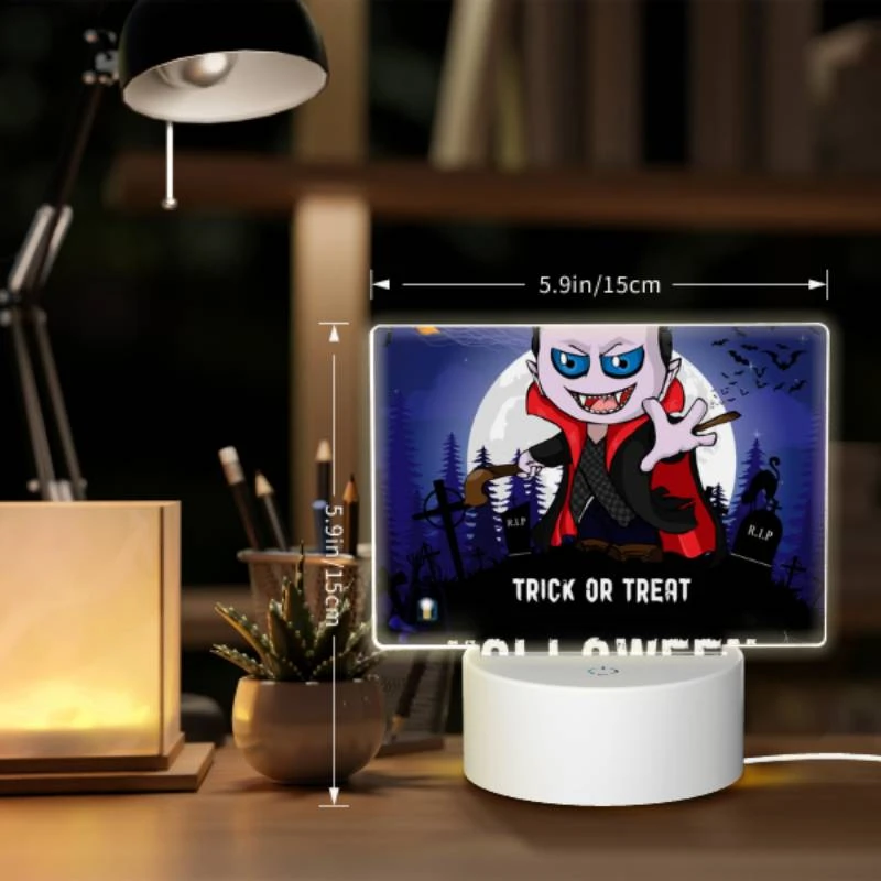 Rectangular Acrylic Night Light, A cartoon character with a vampire costume and a trick or treat sign. Rectangular Acrylic Night Light, A Cartoon Character With A Vampire Costume And A Trick Or Treat Sign. -Pattern Night Light 0ce0d773569a1c4e4142a8d37e46fd51cbca78f2