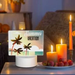 Rectangular Acrylic Night Light, A Colorful Beach Scene With Palm Trees And A Sunny Sky. 8 Rectangular Acrylic Night Light, A Colorful Beach Scene With Palm Trees And A Sunny Sky. -Pattern Night Light 0d2046d589fdc28fc2c0b997354dbee6db2df84e