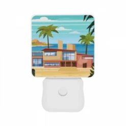 Night Light Set Of 2, A House Is Situated On A Beach With A Palm Tree In Front Of It. -Pattern Night Light 0d2620028d8e800c5895ece6c94057daac6392a2