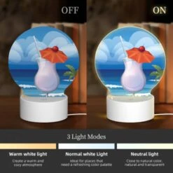 Round Acrylic Night Light, A Cocktail With A Cherry On Top Is Sitting On A Beach. 4 Round Acrylic Night Light, A Cocktail With A Cherry On Top Is Sitting On A Beach. -Pattern Night Light 0de2b7b33cf5a8a1e03166566a611d567d049fd2