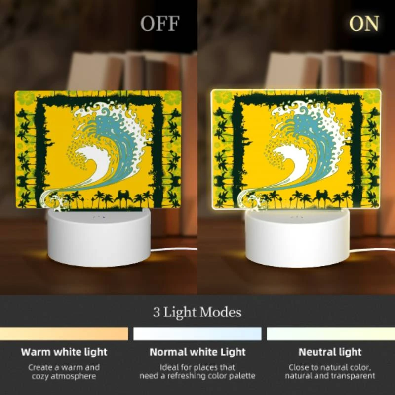 Rectangular Acrylic Night Light, A yellow and blue surfboard with a wave on it. Rectangular Acrylic Night Light, A Yellow And Blue Surfboard With A Wave On It. -Pattern Night Light 0f51151e92dc1c77bb0e123b53c29502560ed0c7