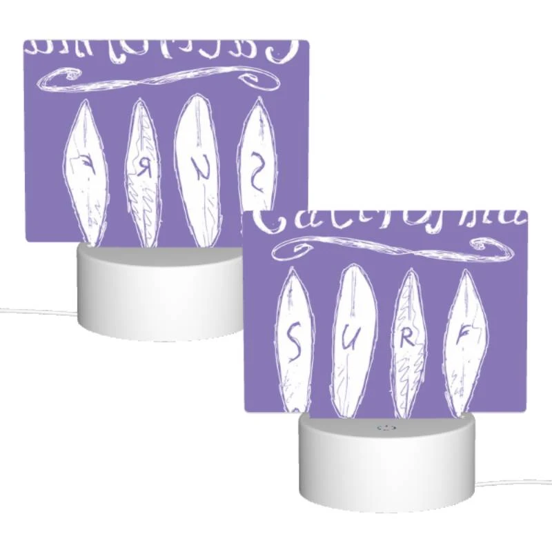 Rectangular Acrylic Night Light, A purple drawing of a surfboard with the word surf on it. Rectangular Acrylic Night Light, A Purple Drawing Of A Surfboard With The Word Surf On It. -Pattern Night Light 0f9d19ac0738a0aa60f323f75eee46f95f9b91c1