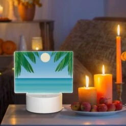 Rectangular Acrylic Night Light, A Sunset Over The Ocean With Palm Trees In The Foreground. -Pattern Night Light 10d07cff7e1be3c66043913aec2be6bf2b633610