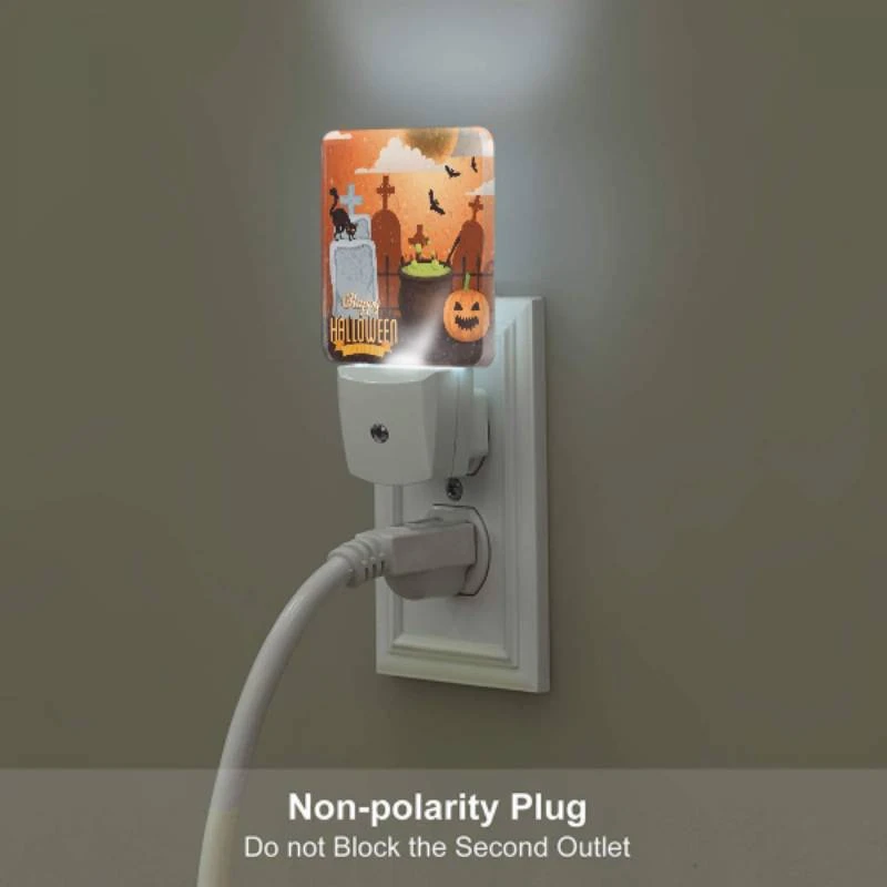 Night Light Set of 2, A Halloween poster with a cat Night Light Set Of 2, A Halloween Poster With A Cat -Pattern Night Light 1159caef32185a41b3d6d1e72bfe3e4812ccabae