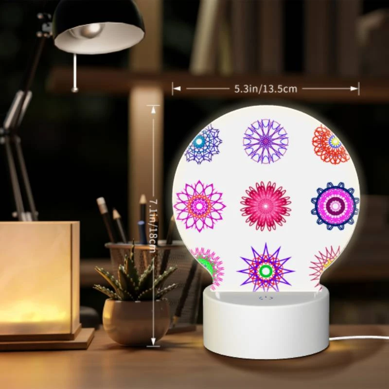 Round Acrylic Night Light, A collection of colorful flower designs. Round Acrylic Night Light, A Collection Of Colorful Flower Designs. -Pattern Night Light 11643d8fa71a4d7a69dec5899a9367e83e29b610