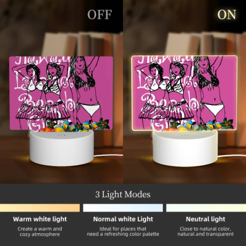 Rectangular Acrylic Night Light, Three women in bikinis are standing on a pink background. Rectangular Acrylic Night Light, Three Women In Bikinis Are Standing On A Pink Background. -Pattern Night Light 11b5debbe7157b9cee1a33b68cfe2e410ac3ee74