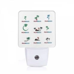 Night Light, Six Different Colored Palm Trees Are Shown In A Row.