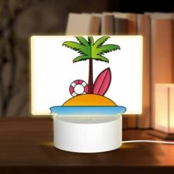 Rectangular Acrylic Night Light, A Cartoon Image Of A Tropical Island With A Palm Tree