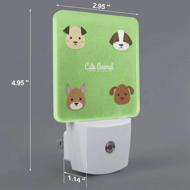 Night Light Set of 2, Four different colored dogs are shown on a green background. Night Light Set Of 2, Four Different Colored Dogs Are Shown On A Green Background. -Pattern Night Light 130249ba67b5412faae8387bbe021c07593637e3