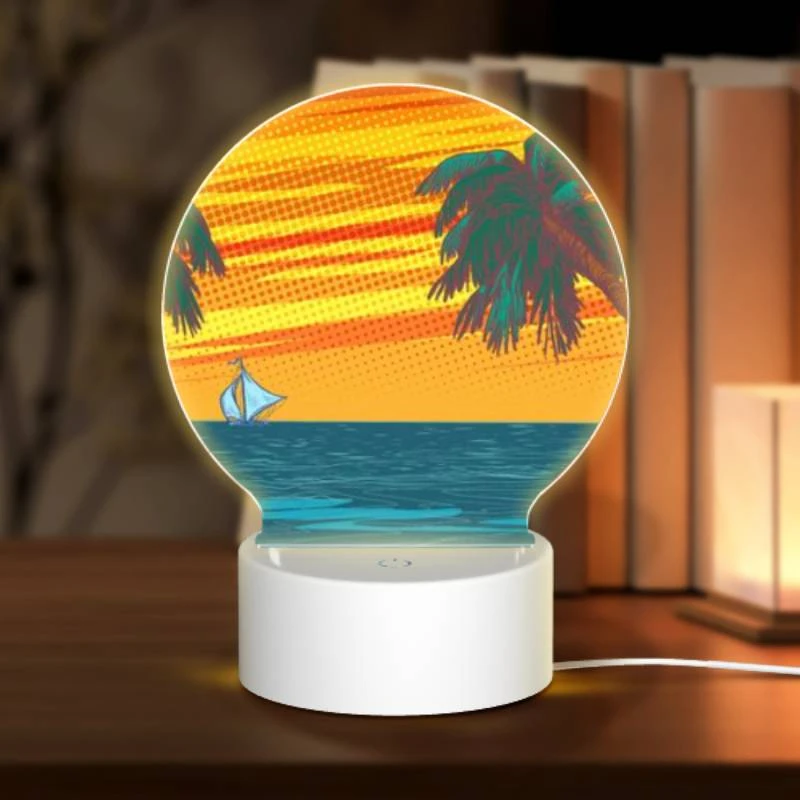 Round Acrylic Night Light, A sailboat is sailing in the ocean with a beautiful sunset in the background. Round Acrylic Night Light, A Sailboat Is Sailing In The Ocean With A Beautiful Sunset In The Background. -Pattern Night Light 1381062087223c8e5b7633c38e3127cc57641060